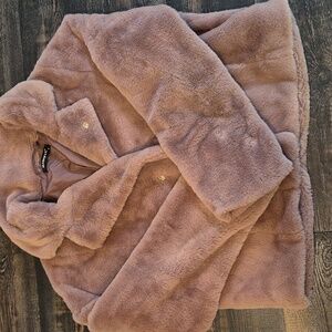 Allegra K Faux Fur Jacket in Dusty Pink